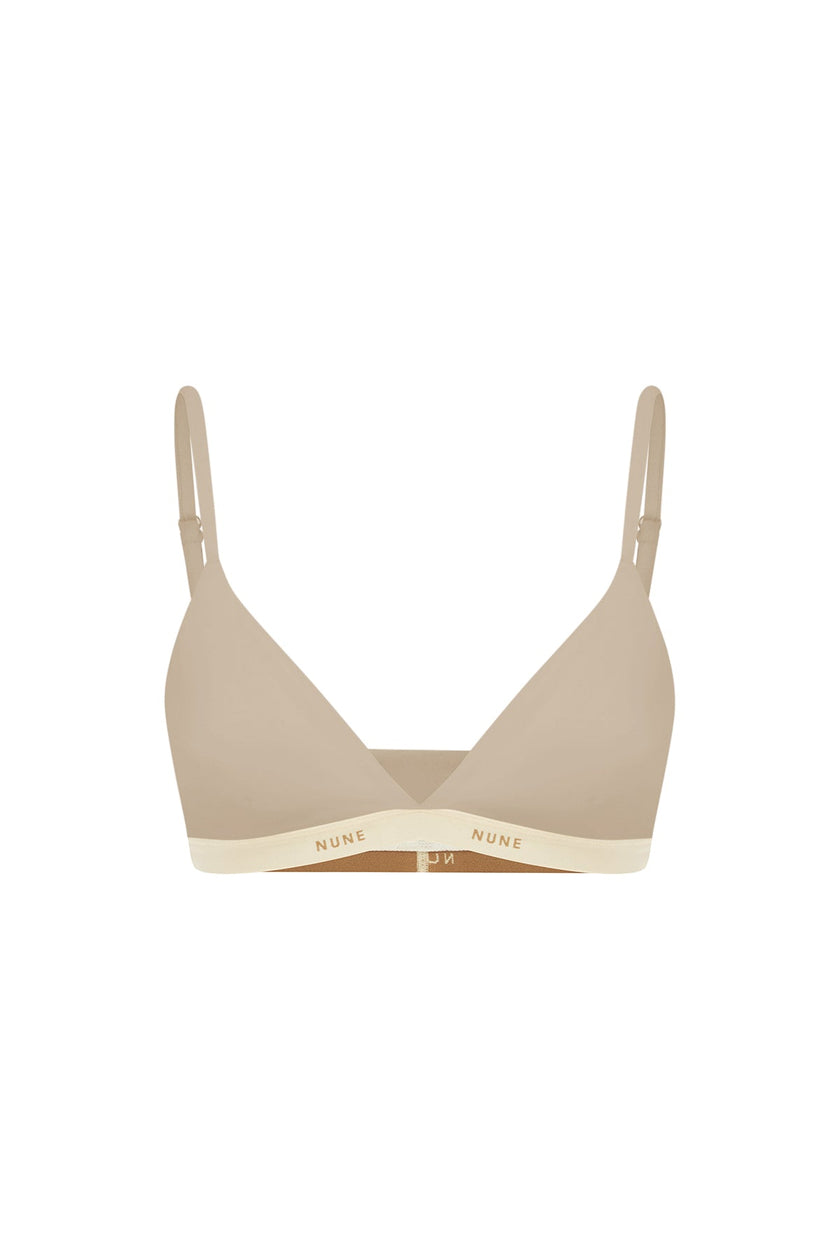 Triangle Bralette with a flattering low neckline and adjustable straps in latte silky-soft micromodal blend, back view