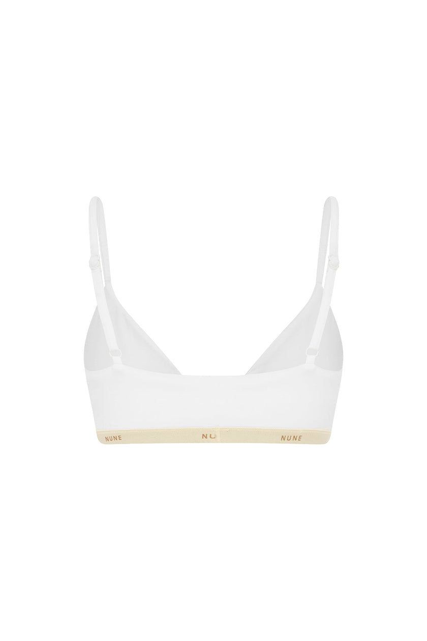 Triangle Bralette with a flattering low neckline and adjustable straps in white silky-soft micromodal blend, back view