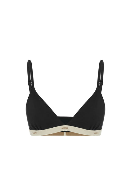 Triangle Bralette in Black with a flattering low neckline and adjustable straps in silky-soft micromodal blend, front view