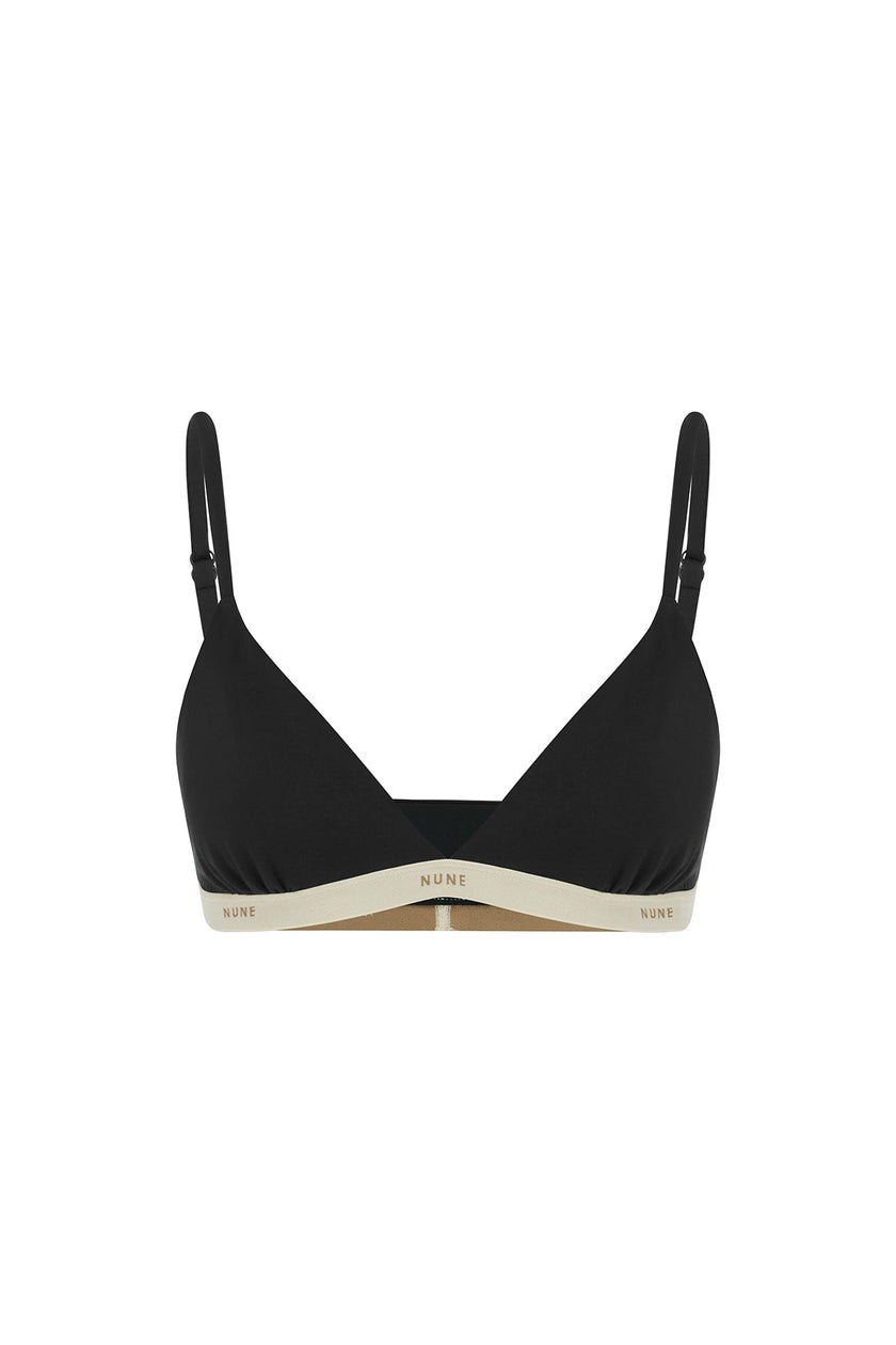 Triangle Bralette in Black with a flattering low neckline and adjustable straps in silky-soft micromodal blend, front view