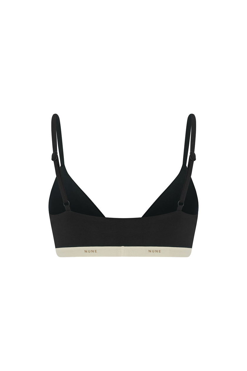 Triangle Bralette in Black in silky-soft micromodal blend, back view showing adjustable straps