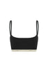 The Square Neck Bralette in black.  Front view showing Slightly scooped square neck shape and NUNE soft elastic under bust
