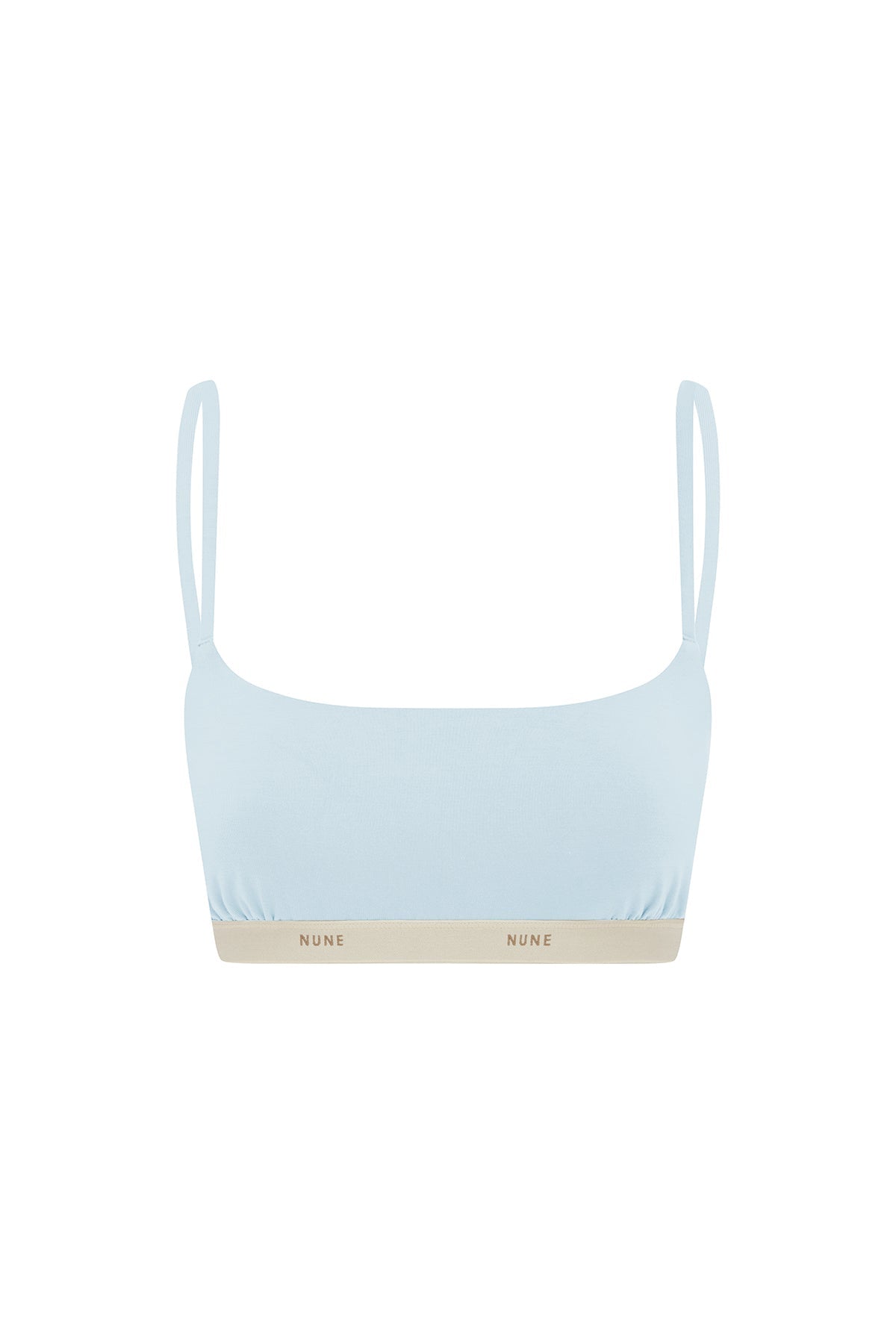 The Square Neck Bralette in daylight.  Front view showing slightly scooped square neck shape and NUNE soft elastic under bust