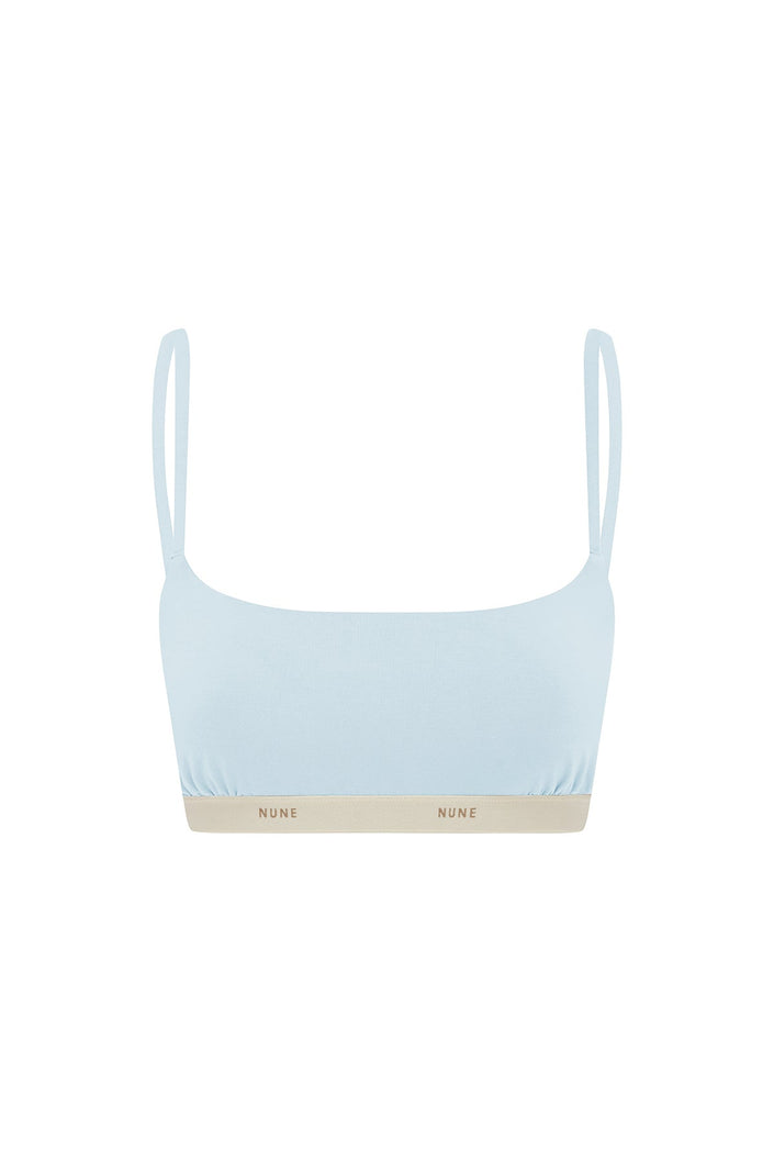The Square Neck Bralette in daylight.  Front view showing slightly scooped square neck shape and NUNE soft elastic under bust