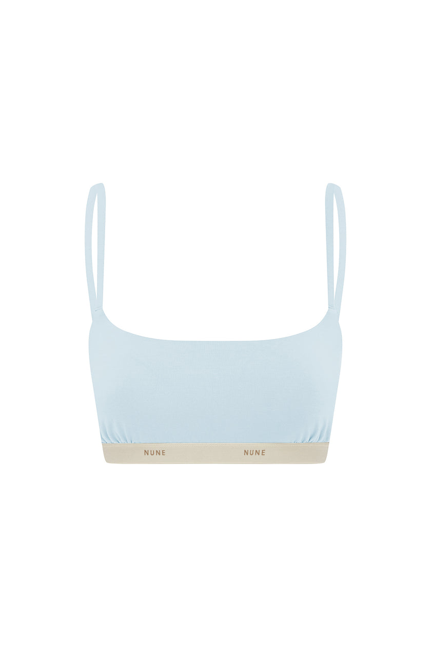 The Square Neck Bralette in daylight.  Front view showing slightly scooped square neck shape and NUNE soft elastic under bust