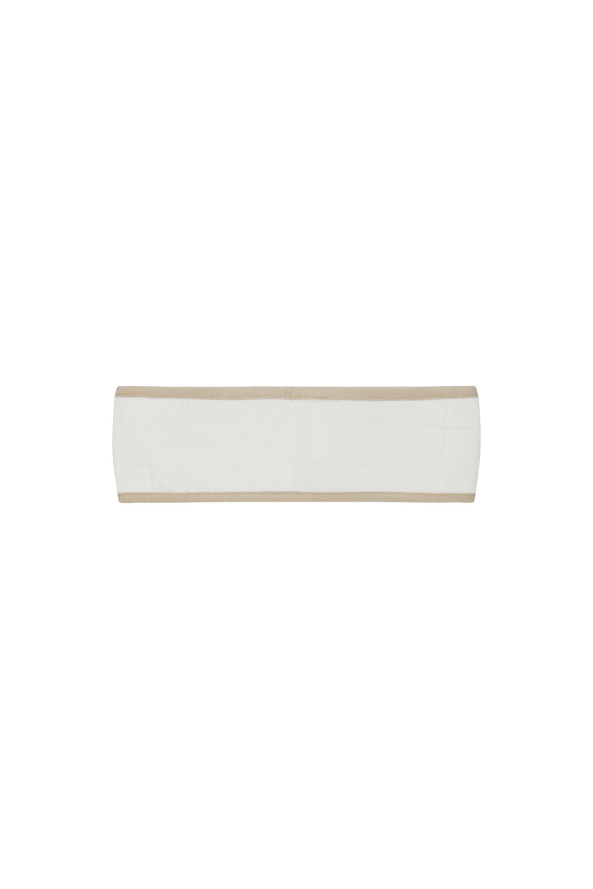 White padded, adjustable headband with latte bind edge back view