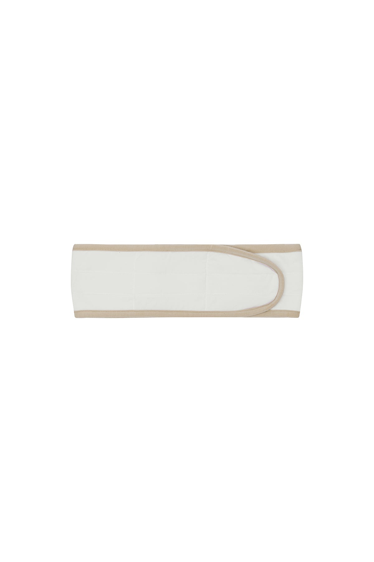 White padded, adjustable headband with latte bind edge and velcro adjustable closure