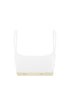 The Square Neck Bralette in white.  Front view showing Slightly scooped square neck shape and NUNE soft elastic under bust