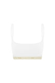 The Square Neck Bralette in white.  Front view showing Slightly scooped square neck shape and NUNE soft elastic under bust